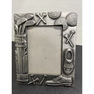 Pewter Picture Frame Golf Theme Standing 7x6” Holds 3.5 x 5” Photo Picture